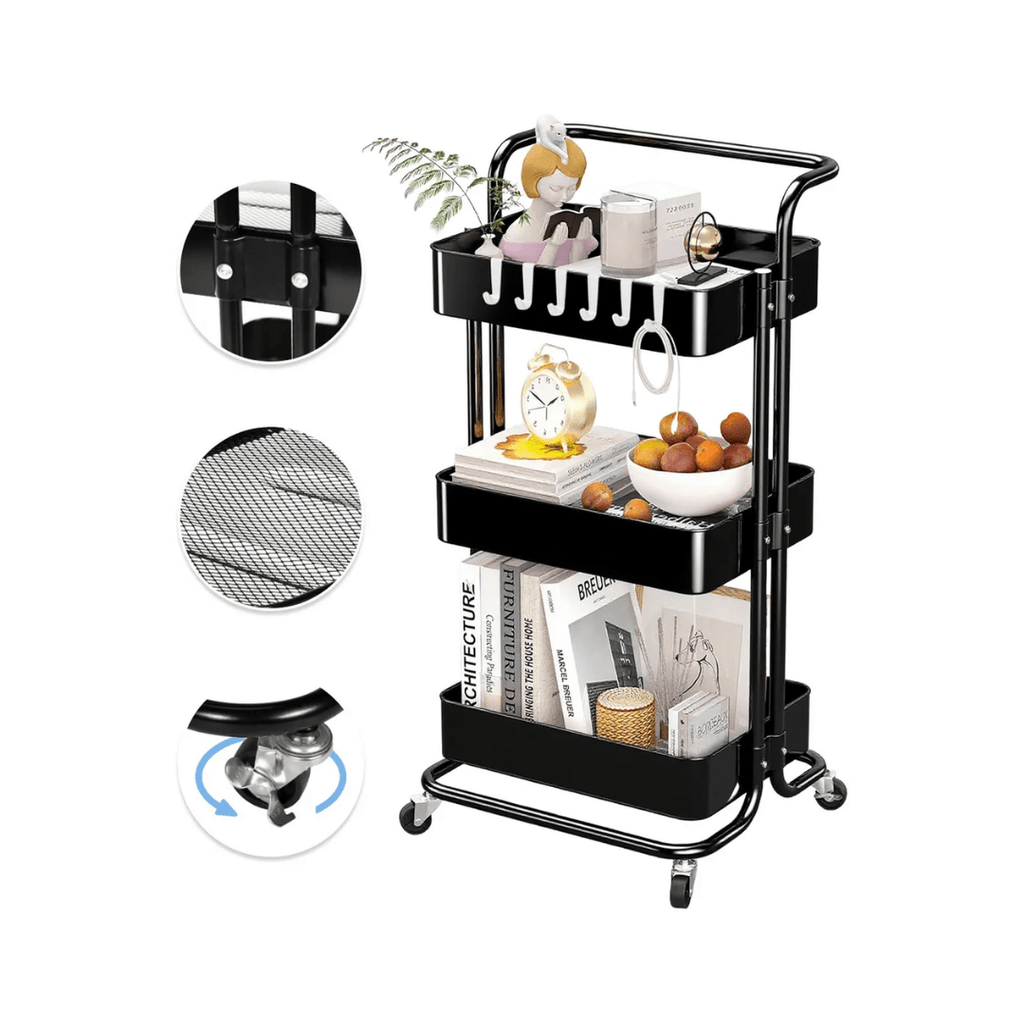 CARRITO ORGANIZADOR ALMACENAMIENTO METALICO 3 NIVELES CON RUEDAS