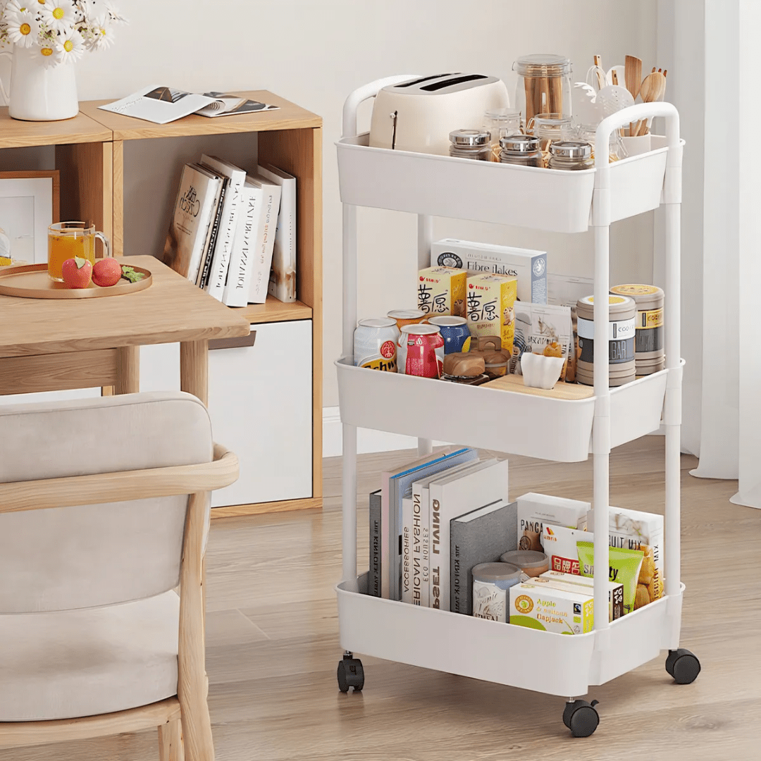 CARRITO ORGANIZADOR ALMACENAMIENTO PLASTICO 3 NIVELES CON RUEDAS - FLOWCART