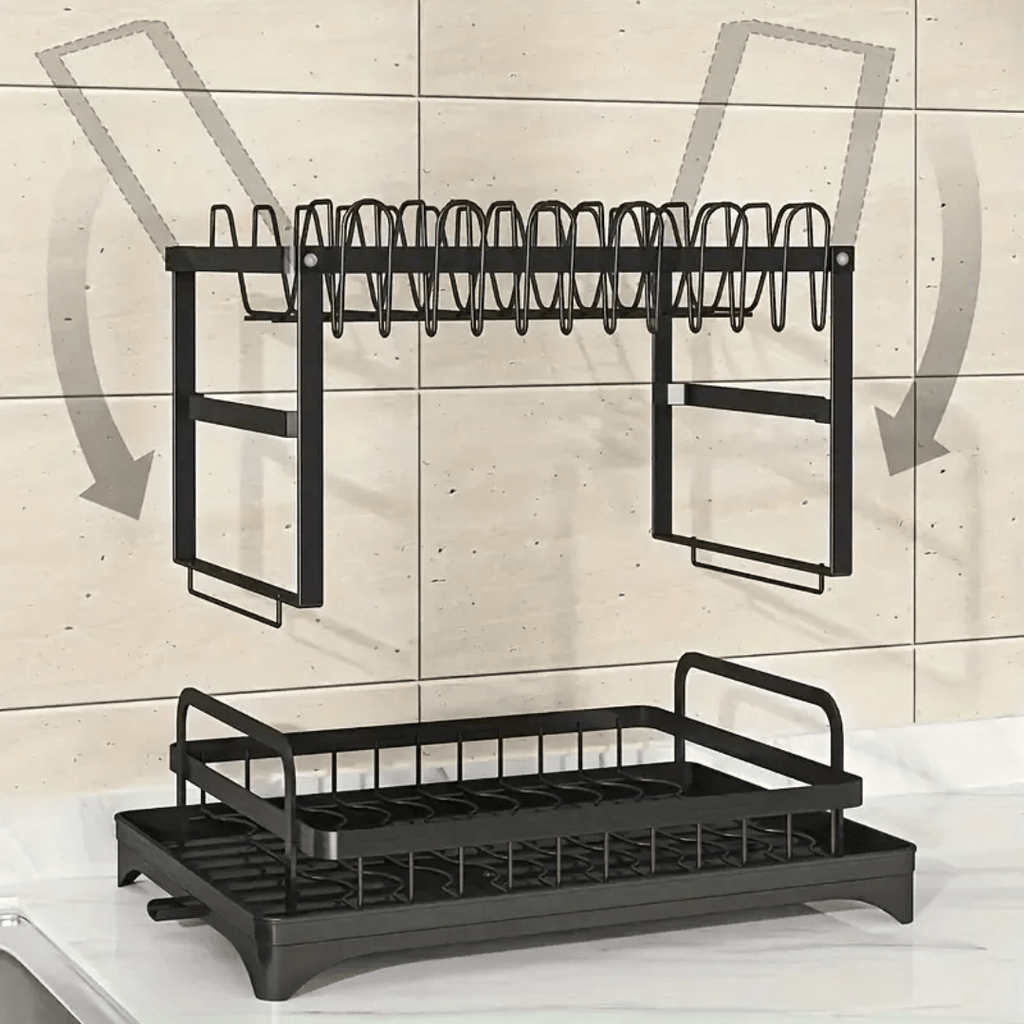 RACK ESCURRIDOR ORGANIZADOR SECADOR DE PLATOS 2 NIVELES NEGRO - DRYFLOW