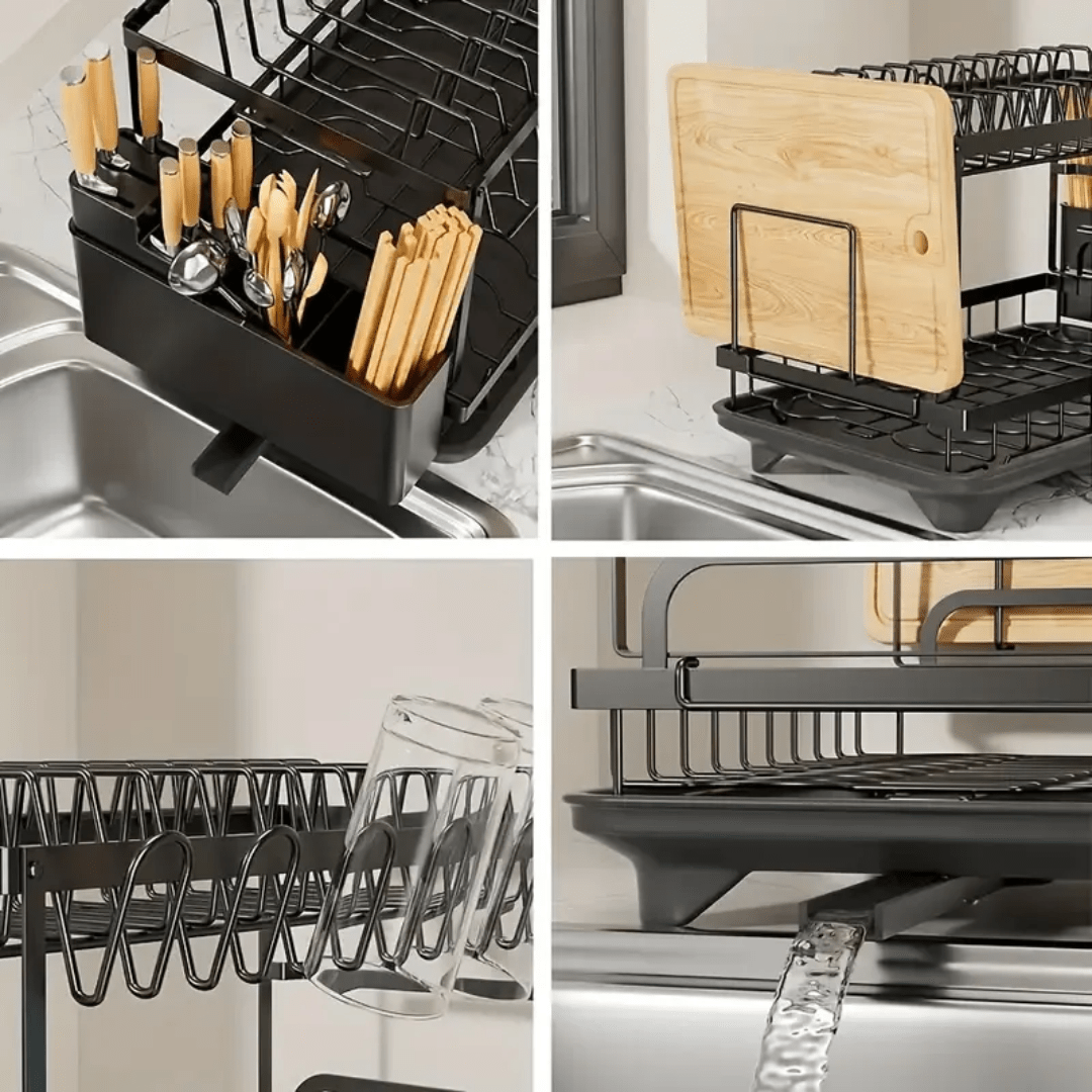 RACK ESCURRIDOR ORGANIZADOR SECADOR DE PLATOS 2 NIVELES NEGRO - DRYFLOW