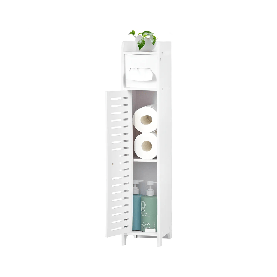 ESTANTE DE BAÑO DELGADO PORTA PAPEL HIGIÉNICO Y ACCESORIOS BLANCO - SLIMBATH
