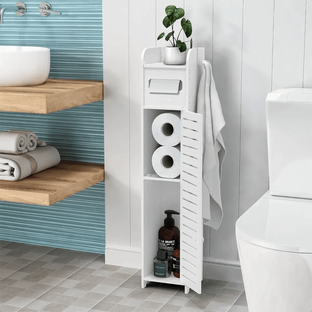 ESTANTE DE BAÑO DELGADO PORTA PAPEL HIGIÉNICO Y ACCESORIOS BLANCO - SLIMBATH