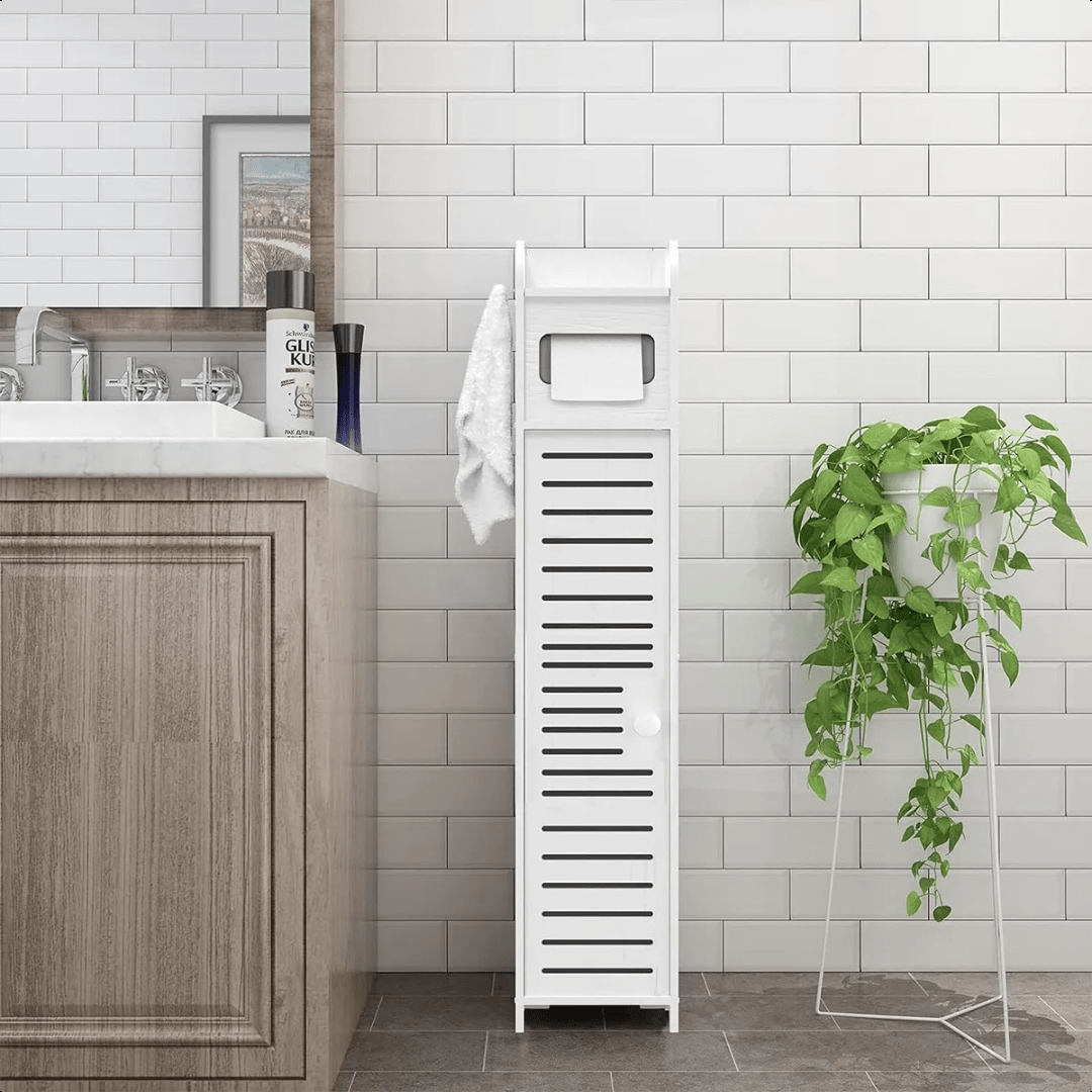 ESTANTE DE BAÑO DELGADO PORTA PAPEL HIGIÉNICO Y ACCESORIOS BLANCO - SLIMBATH