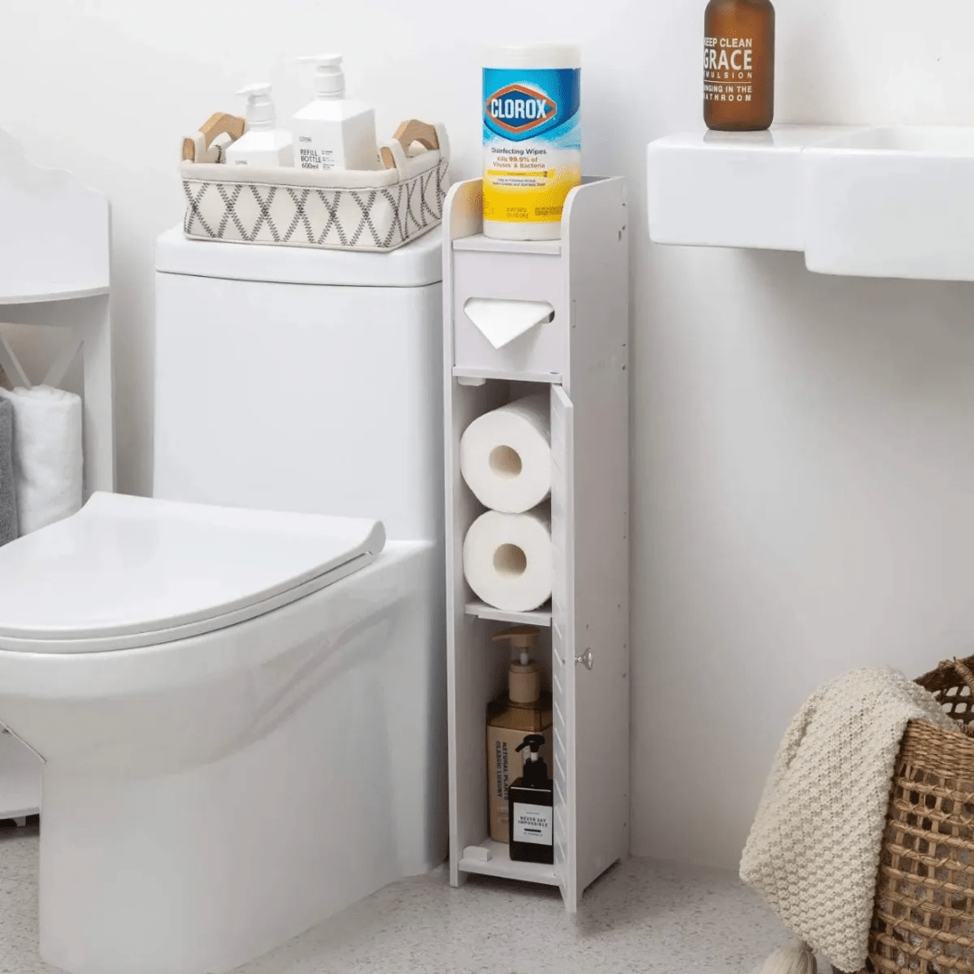 ESTANTE DE BAÑO DELGADO PORTA PAPEL HIGIÉNICO Y ACCESORIOS BLANCO - SLIMBATH