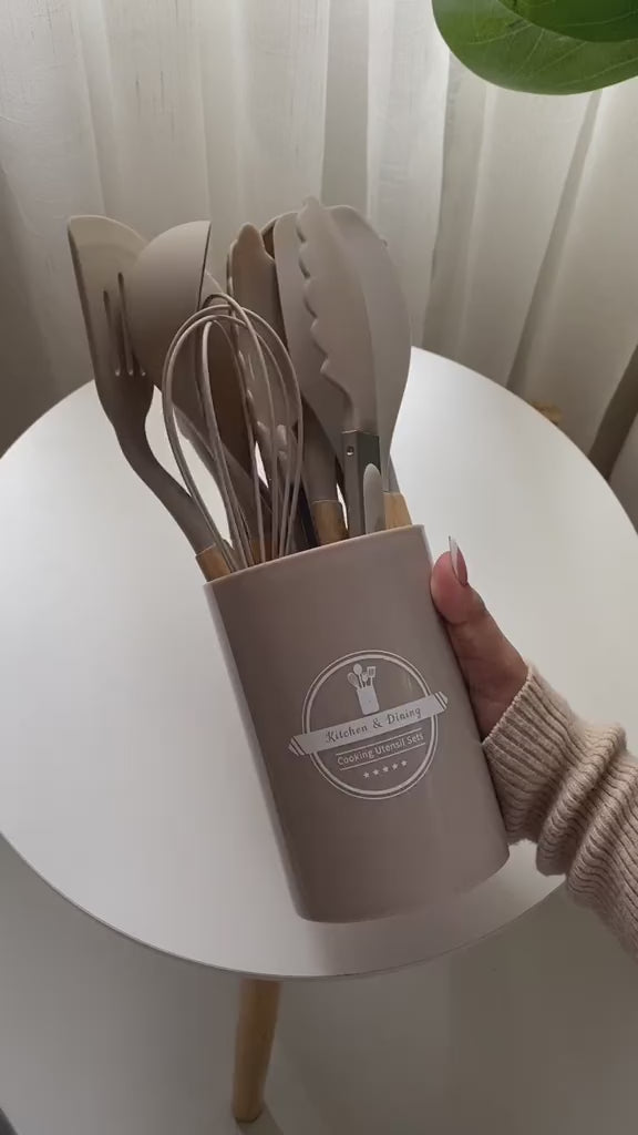 SET 12PCS UTENSILIOS DE COCINA SILICONA ANTIADHERENTE